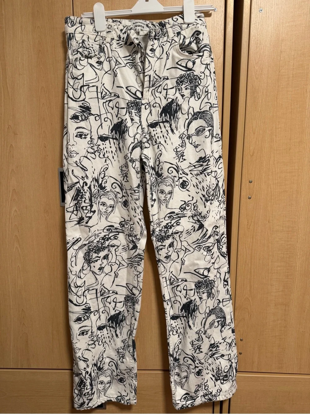 Reformation Abstract Sketch Print High-Waist straight Pants - White/Black - Picture 2 of 4